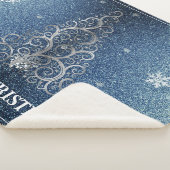 クリスマスツリーグリッターと雪片 |青 シェルパブランケット (3/4)