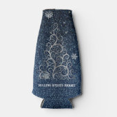 クリスマスツリーグリッターと雪片 |青 ボトルクーラー (正面)