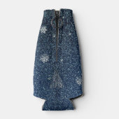 クリスマスツリーグリッターと雪片 |青 ボトルクーラー (裏面)