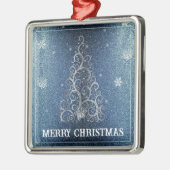 クリスマスツリーグリッターと雪片 |青 メタルオーナメント (左)