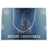 クリスマスツリーグリッターと雪片 |青 ラージペーパーバッグ (正面)
