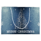 クリスマスツリーグリッターと雪片 |青 ラージペーパーバッグ (裏面)