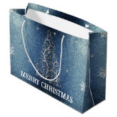 クリスマスツリーグリッターと雪片 |青 ラージペーパーバッグ (裏面アングル)