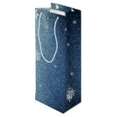 クリスマスツリーグリッターと雪片 |青 ワインギフトバッグ (裏面アングル)