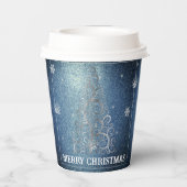 クリスマスツリーグリッターと雪片 |青 紙コップ (裏面)