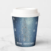 クリスマスツリーグリッターと雪片 |青 紙コップ (正面)