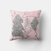 クリスマスツリーグリッターシルバーグレーウィンターピンク クッション (裏面)