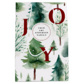 クリスマスツリーグリーナリーウォーターカラーホリデー ミディアムペーパーバッグ (正面)