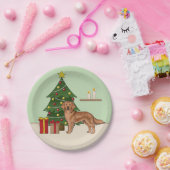 クリスマスツリーグリーン付きレッドゴールデンレトリバードッグ ペーパープレート (パーティー)