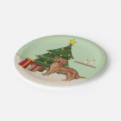 クリスマスツリーグリーン付きレッドゴールデンレトリバードッグ ペーパープレート (アングル)
