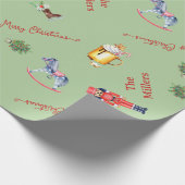 クリスマスツリーココア馬のおもちゃグリーンファミリーギフト ラッピングペーパー (角)