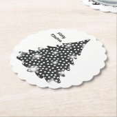 クリスマスツリーコースターブラック&ホワイトドット ペーパーコースター (アングル)