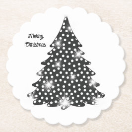 クリスマスツリーコースターブラック&ホワイトドット ペーパーコースター