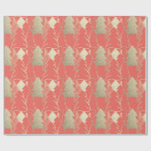 クリスマスツリーコーラルキャンディファンシー金ゴールドグリッターウッド ラッピングペーパー (フラット)