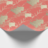 クリスマスツリーコーラルキャンディファンシー金ゴールドグリッターウッド ラッピングペーパー (角)