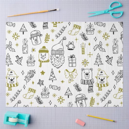 クリスマスツリーサンタが白いクリスマスを支える 薄葉紙