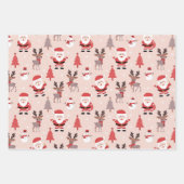 クリスマスツリーサンタクロストナカイ雪だるまブルー ラッピングペーパーシート (正面2)