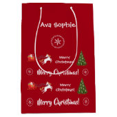 クリスマスツリーサンタスレイユニコーンパーソナライズされた ミディアムペーパーバッグ (正面)