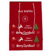 クリスマスツリーサンタスレイユニコーンパーソナライズされた ミディアムペーパーバッグ (裏面)