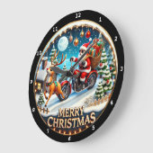 クリスマスツリーサンタバイク ラージ壁時計 (傾斜)