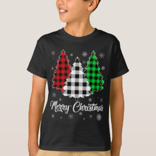 クリスマスツリーサンタバッファロープレイドプリントメリーChr Tシャツ