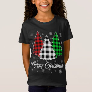 クリスマスツリーサンタバッファロープレイドプリントメリーChr Tシャツ