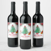 クリスマスツリーサンタホリデイレッドグリーン ワインラベル (ボトル)