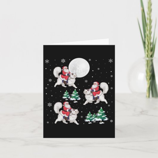 クリスマスツリーサンタライディングペルシャ猫おもしろいクリスマス カード (正面)