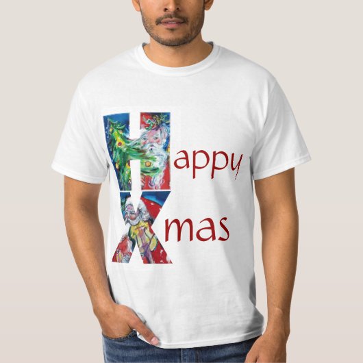 クリスマスツリーサンタ遊のバイオリンクリスマスモノグラム Tシャツ (正面)