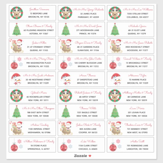 クリスマスツリーサンタ雪だるまファミリー住所 シール (シート)