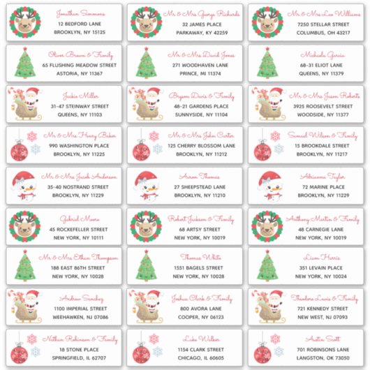 クリスマスツリーサンタ雪だるまファミリー住所 シール (正面)