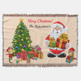 クリスマスツリーサンタ&小人追加ネームギフトスローB スローブランケット