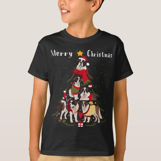 クリスマスツリーサンベルナルド恋人クリスマス犬のオーナー Tシャツ (正面)