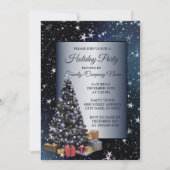 クリスマスツリーシャイニースターズネイビーブルーホリデーズ 招待状 (正面)