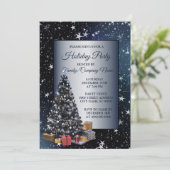 クリスマスツリーシャイニースターズネイビーブルーホリデーズ 招待状 (スタンド正面)