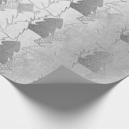 クリスマスツリーシルバーグレイファンシーグリッターコテージ ラッピングペーパー (角)