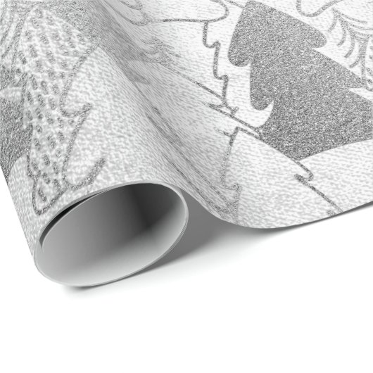 クリスマスツリーシルバーグレイファンシーグリッターコテージ ラッピングペーパー (ロールコーナー)