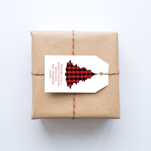 クリスマスツリーシンプルキュート水牛チェックパターン ギフトタグ