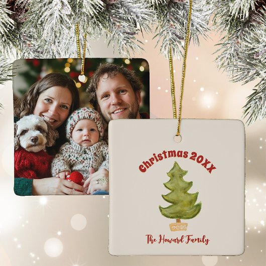 クリスマスツリーシンプルミニマルな記念写真 セラミックオーナメント
