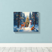 クリスマスツリーシーンカワイディアファウン雪だるま キャンバスプリント (インサイチュ (ウッドフロア))
