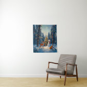 クリスマスツリーシーンカワイディアファウン雪だるま タペストリー (インサイチュ)