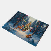 クリスマスツリーシーンカワイディアファウン雪だるま ドアマット (アングル)