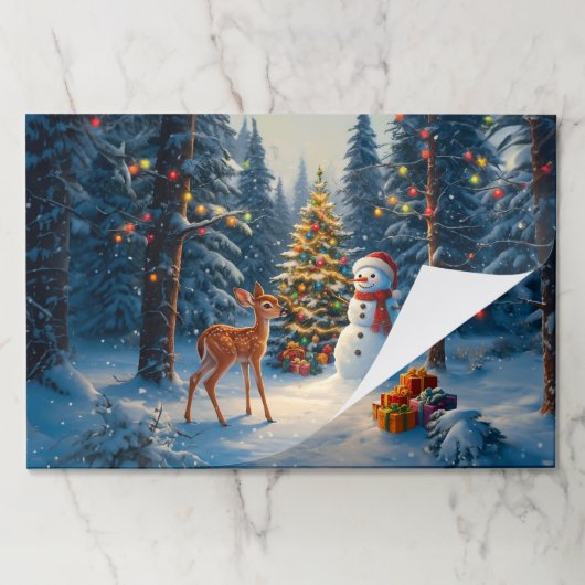 クリスマスツリーシーンカワイディアファウン雪だるま ペーパーパッド (折り畳み)