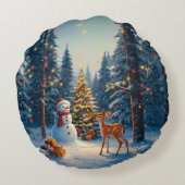 クリスマスツリーシーンカワイディアファウン雪だるま ラウンドクッション (裏面)