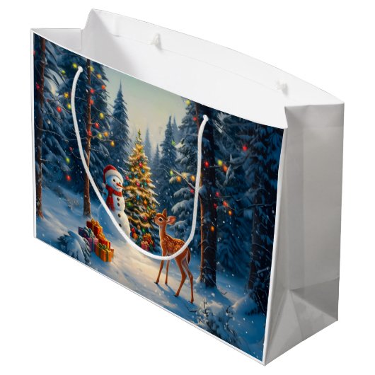 クリスマスツリーシーンカワイディアファウン雪だるま ラージペーパーバッグ (裏面アングル)