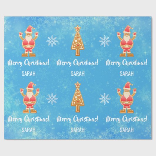 クリスマスツリージンジャーブレッドサンタ雪がパーソナライズ ラッピングペーパー (フラット)