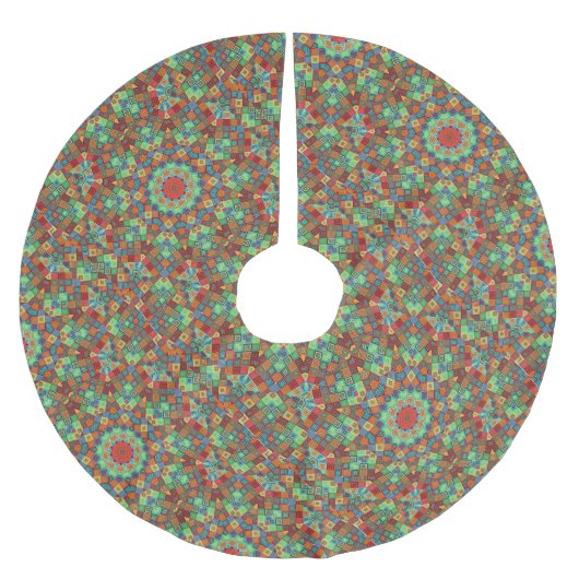 クリスマスツリースカートカラフルパッチワークキルトスター ブラッシュドポリエステルツリースカート (正面)