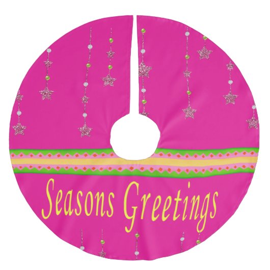 クリスマスツリースカートピンク季節のごあいさつ ブラッシュドポリエステルツリースカート (正面)