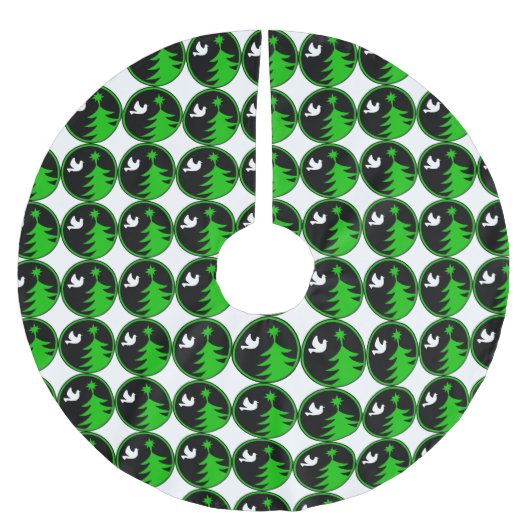 クリスマスツリースカート白い鳩の平和の緑 ブラッシュドポリエステルツリースカート (正面)