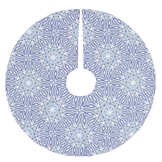 クリスマスツリースカート青い白い星模様 ブラッシュドポリエステルツリースカート (正面)